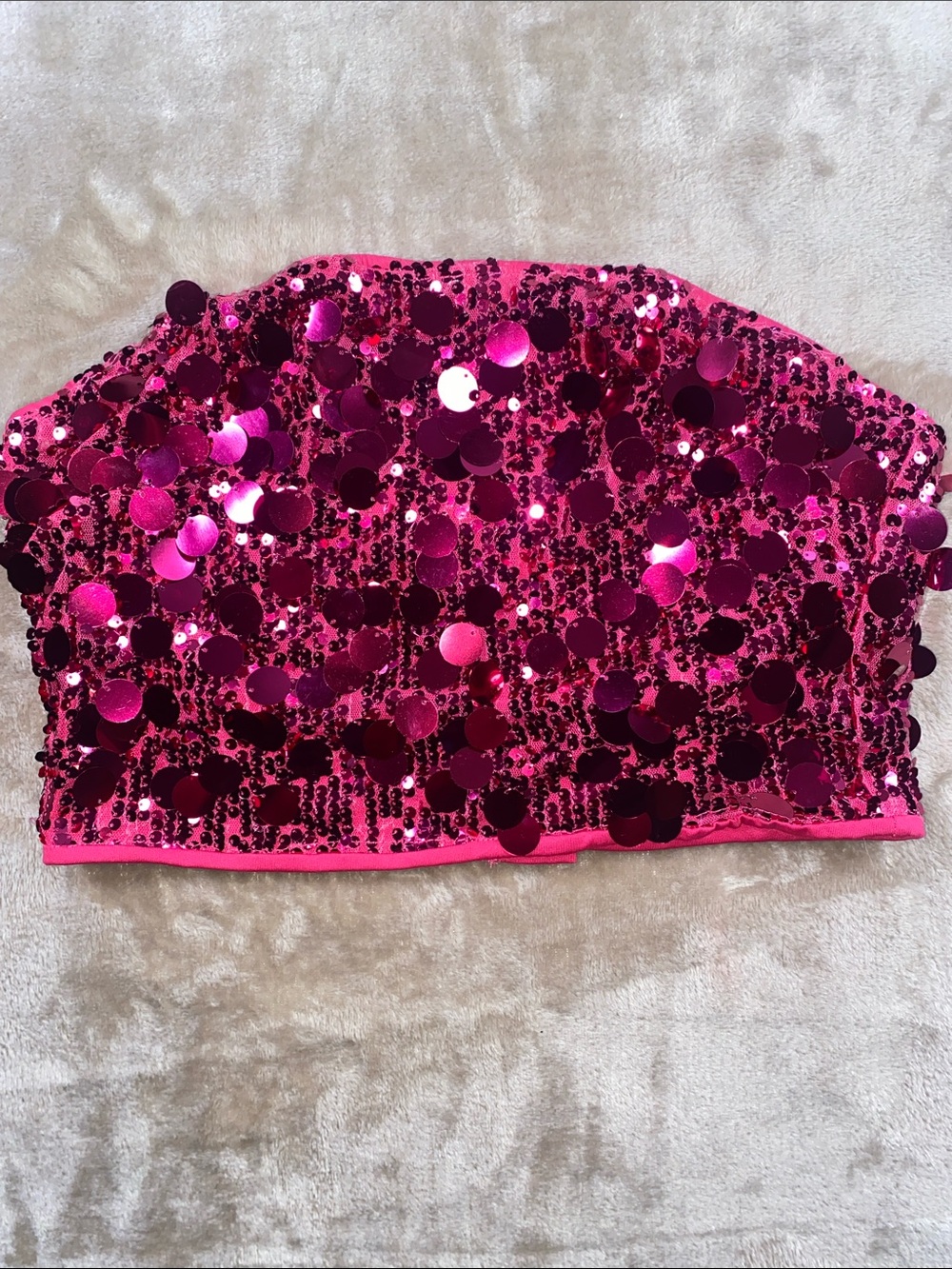 SHEIN Hot Pink Sequin Strapless Crop Top